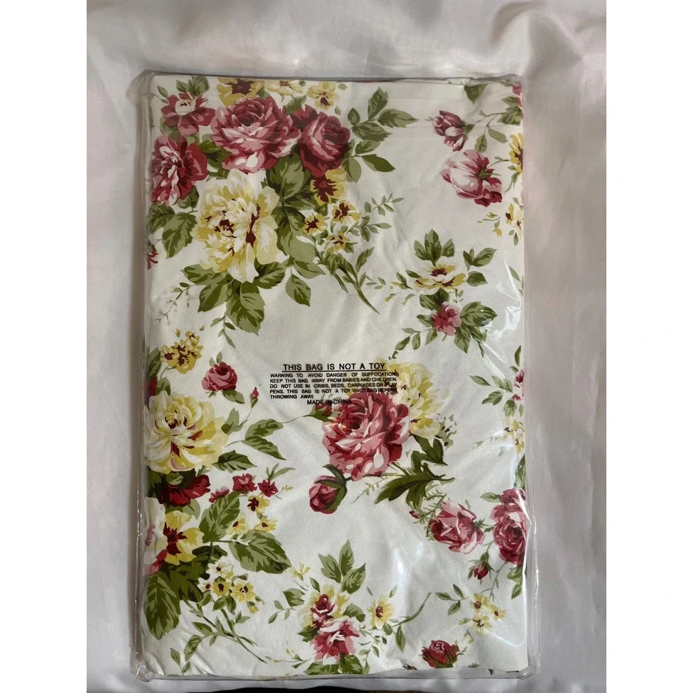 Chef's Pride Floral Vinyl Elasticized Table Cover 48 Inch Round Red Yellow Rose